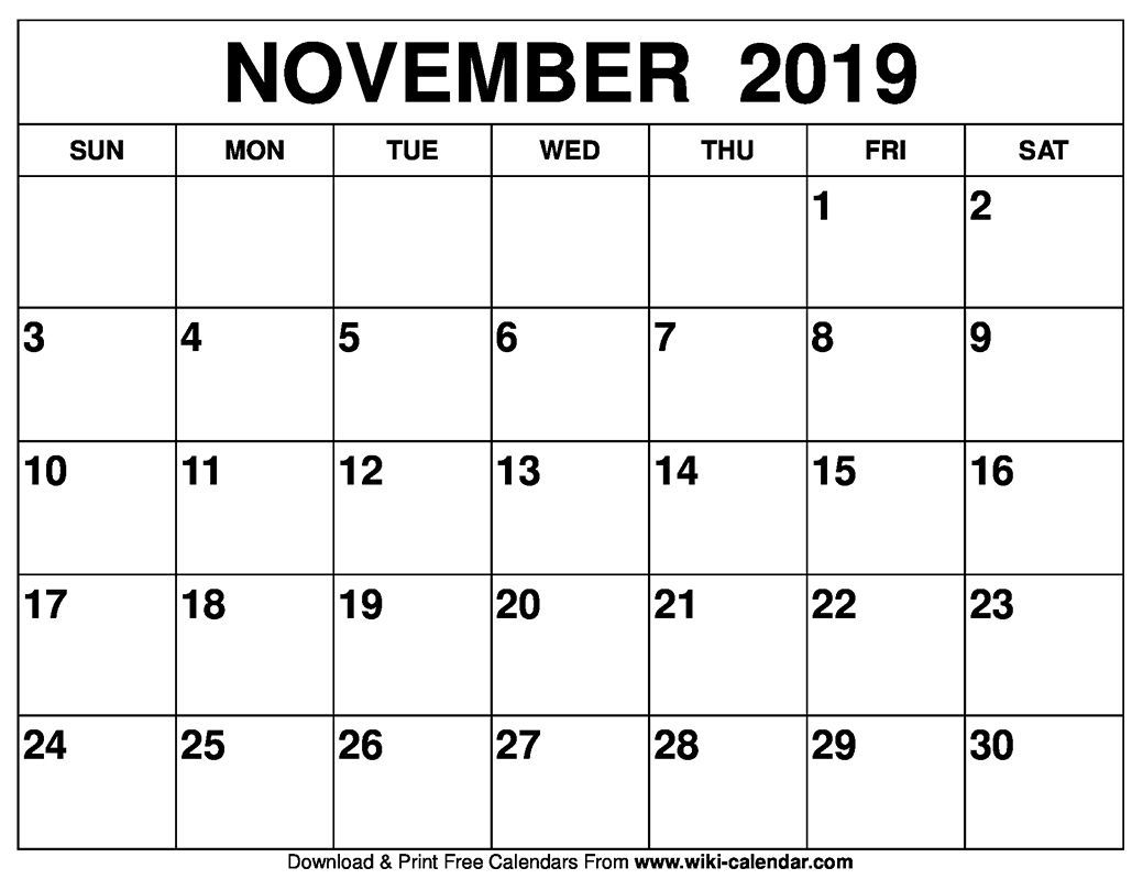 Blank November 2019 Calendar Printable Catch | Printable