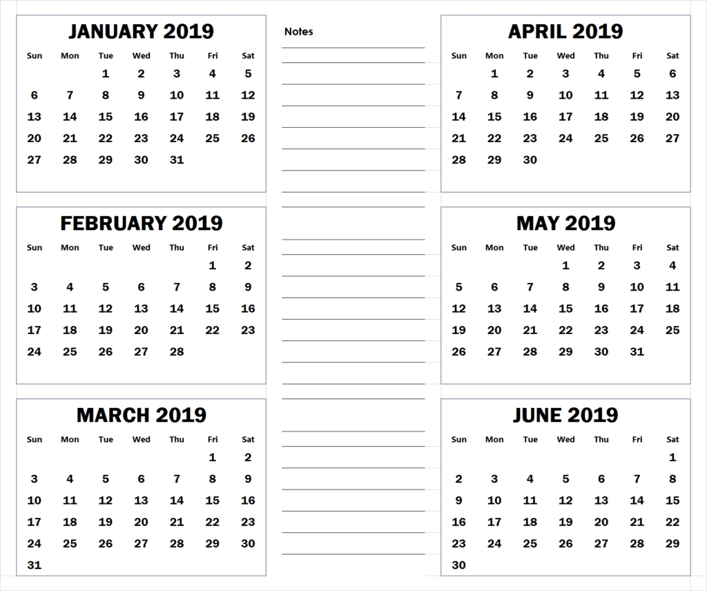 Blank Six Month 2019 Printable Calendar | Calendar