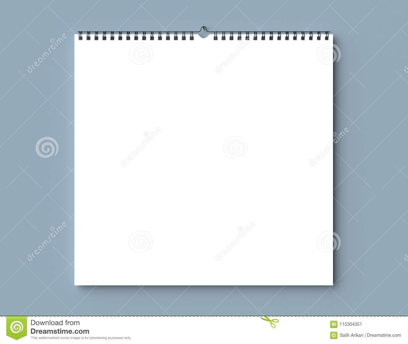 blank spiral binding wall calendar mock up on dry wall 3d