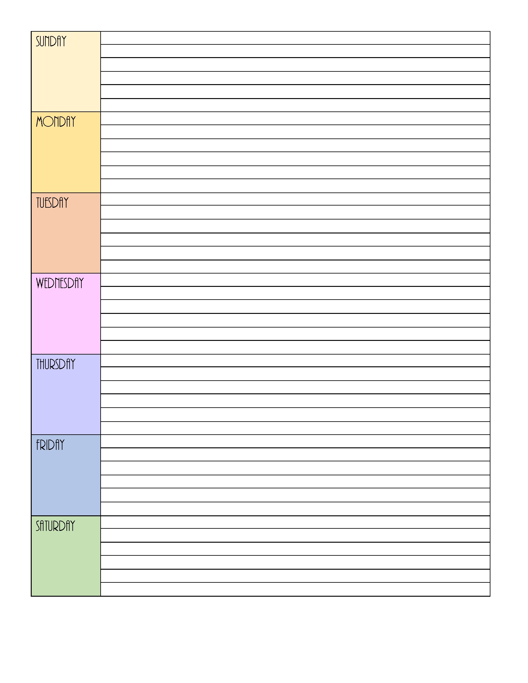 blank weekly calendar | editable pdf, word or image