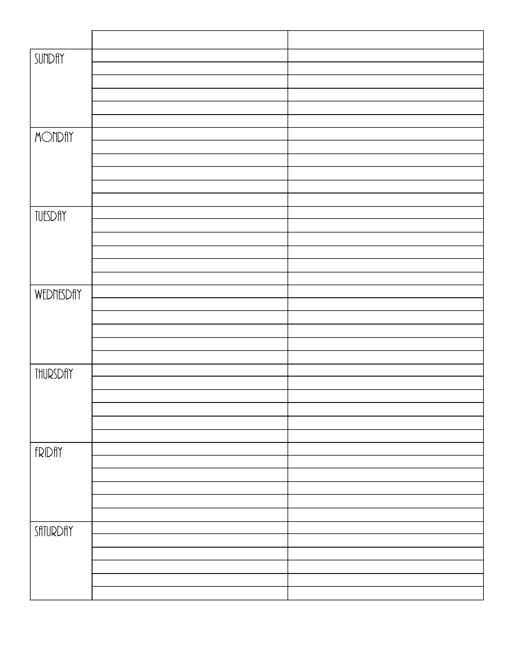 blank weekly calendar | editable pdf, word or image