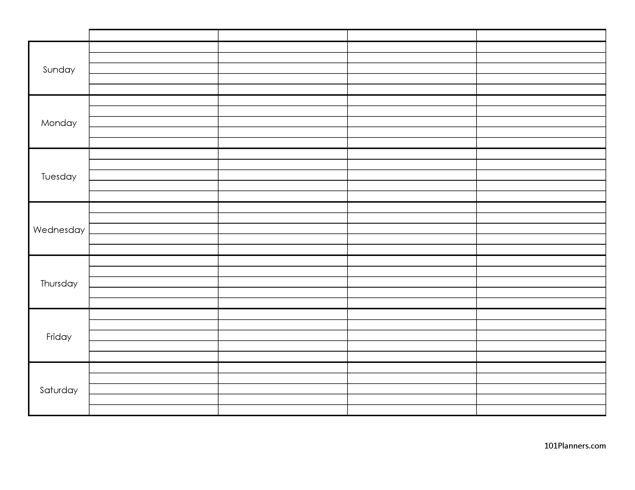 blank weekly calendar | editable pdf, word or image