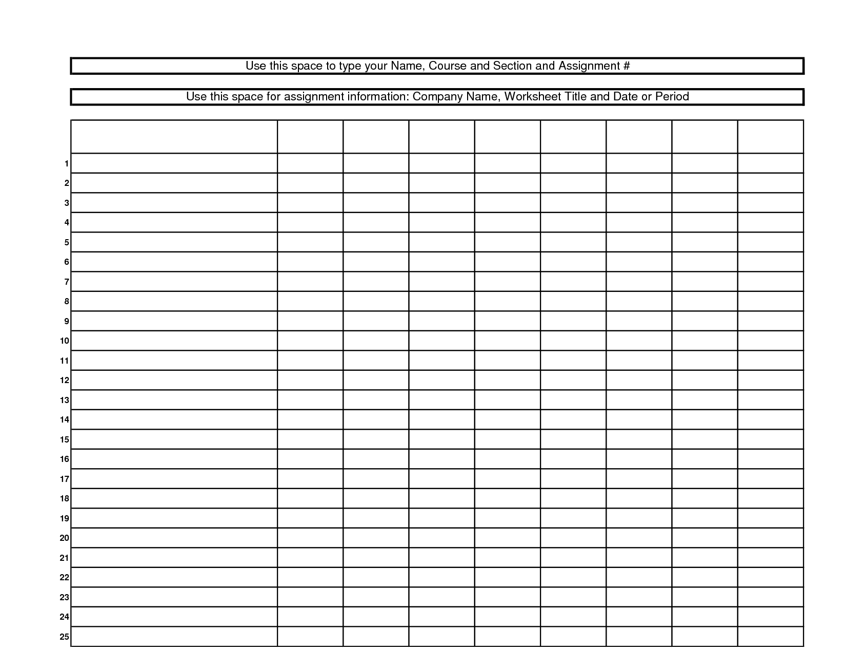 Blank 10 Column Worksheet Template | Printable Chart
