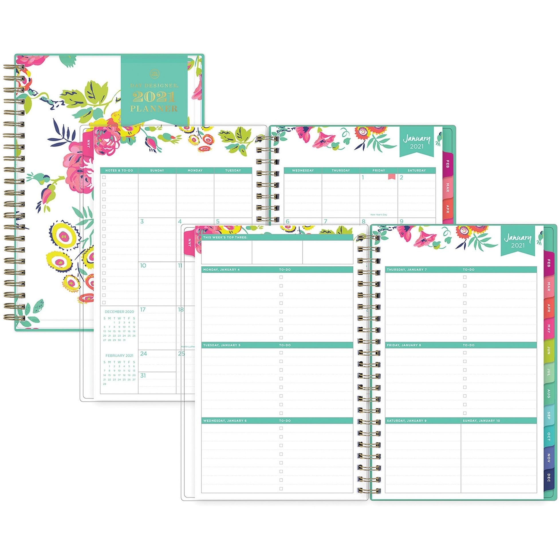 Blue Sky Day Designer Weekly/monthly Planner Julian Dates Weekly, Monthly 1 Year January 2021 Till December 2021 5" X 8" Sheet Size Floral