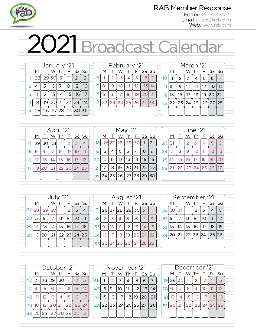 broadcast calendars | rab