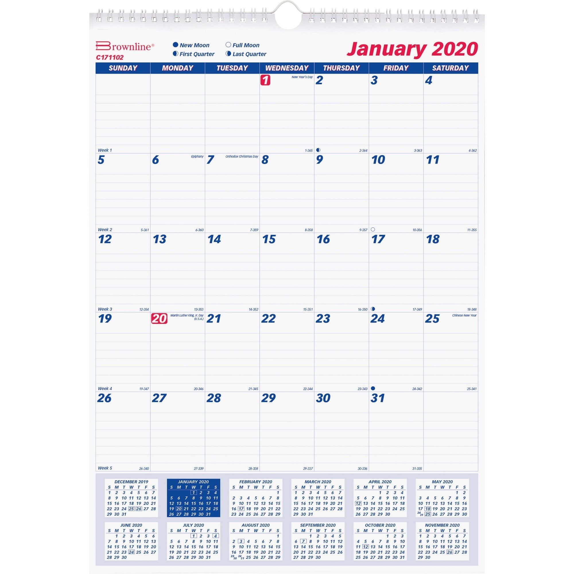 Brownline Ruled Block Monthly Wall Calendar Julian Dates