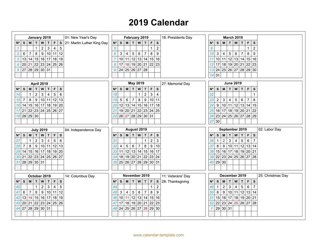 Calendar 2019 With Months In Columns