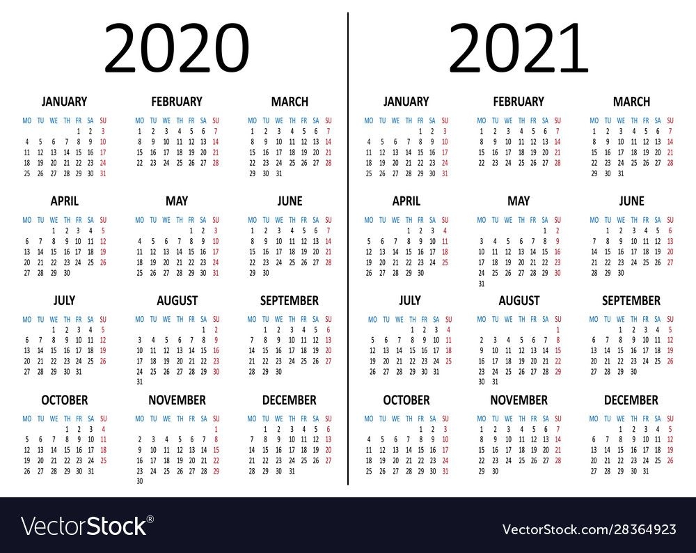 Calendar 2020 2021 Week Starts From Monday