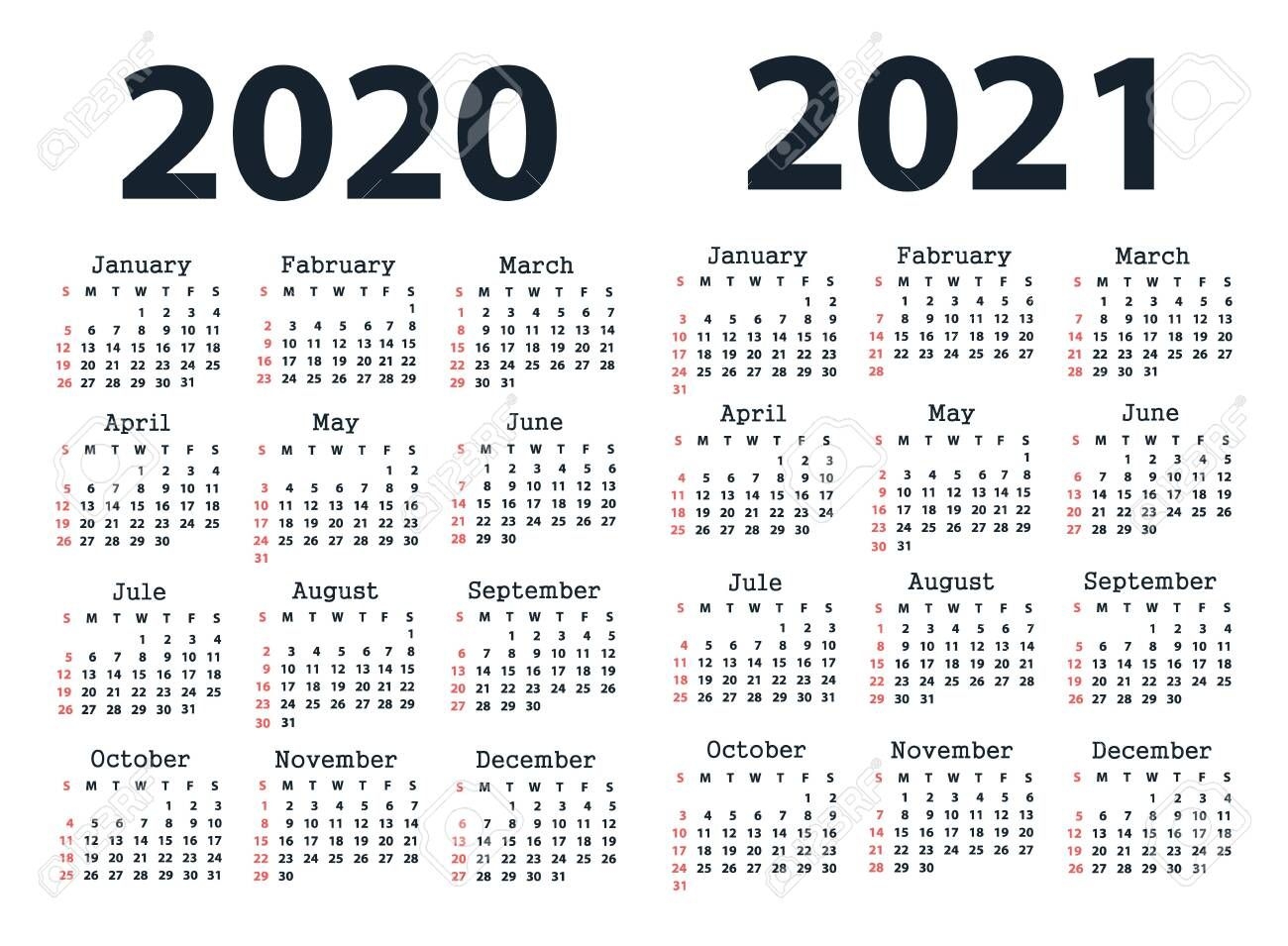 Calendar 2020 And Calendar 2021 Starting From Sunday Vector