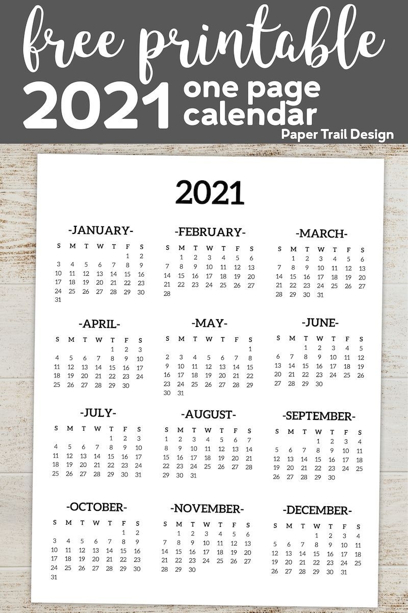 Printable Yearly Calendar 2021 One Page