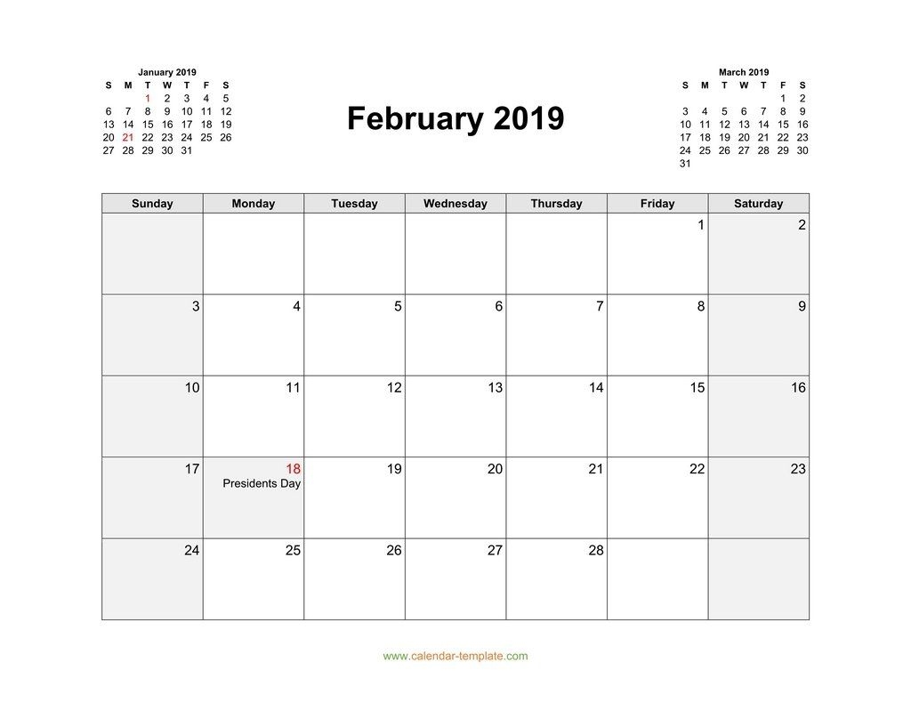 Calendar For February 2019 With Previous, Next Month