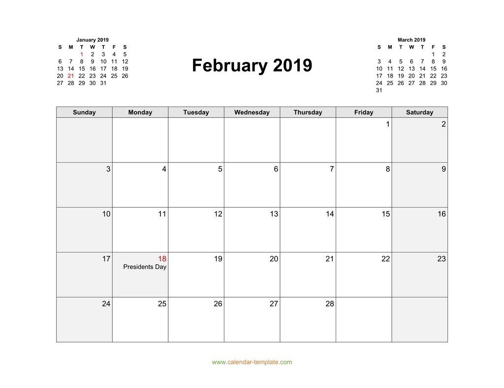 calendar for february 2019 with previous, next month