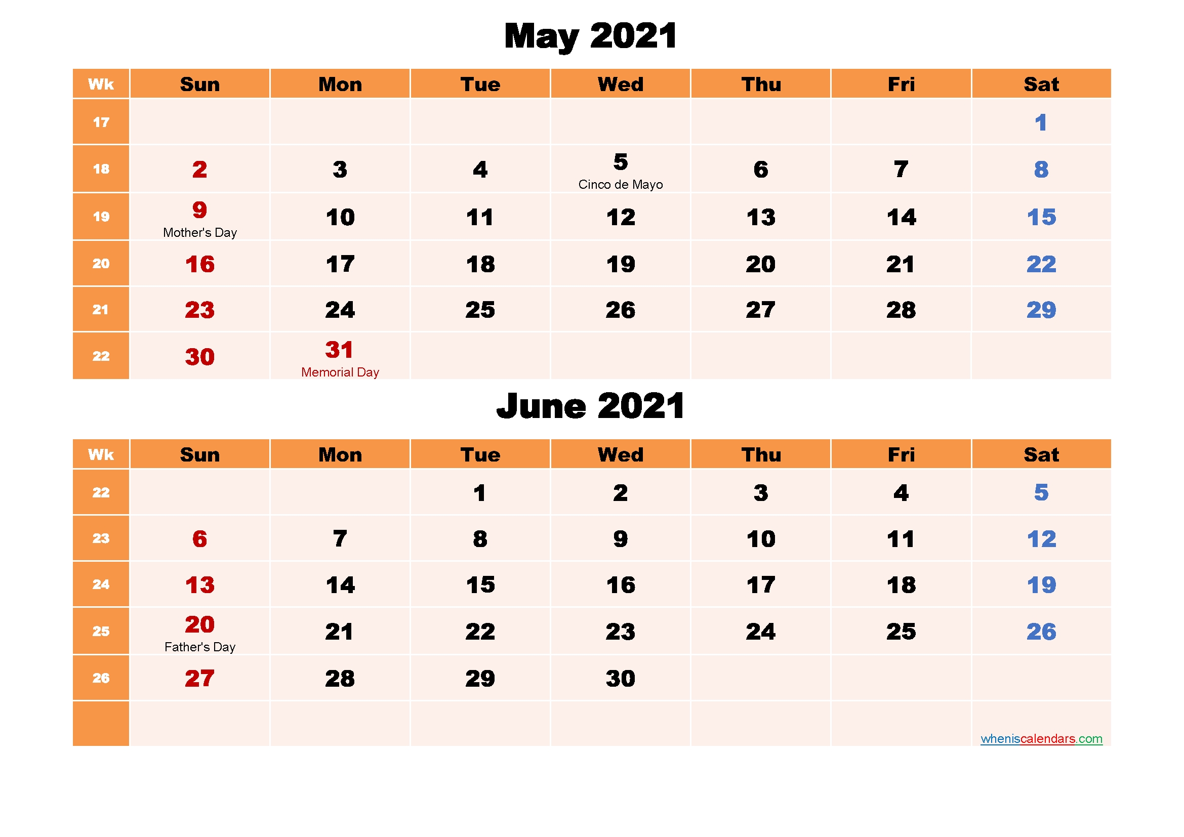 Calendar For May And June 2021 Word, Pdf | Free Printable