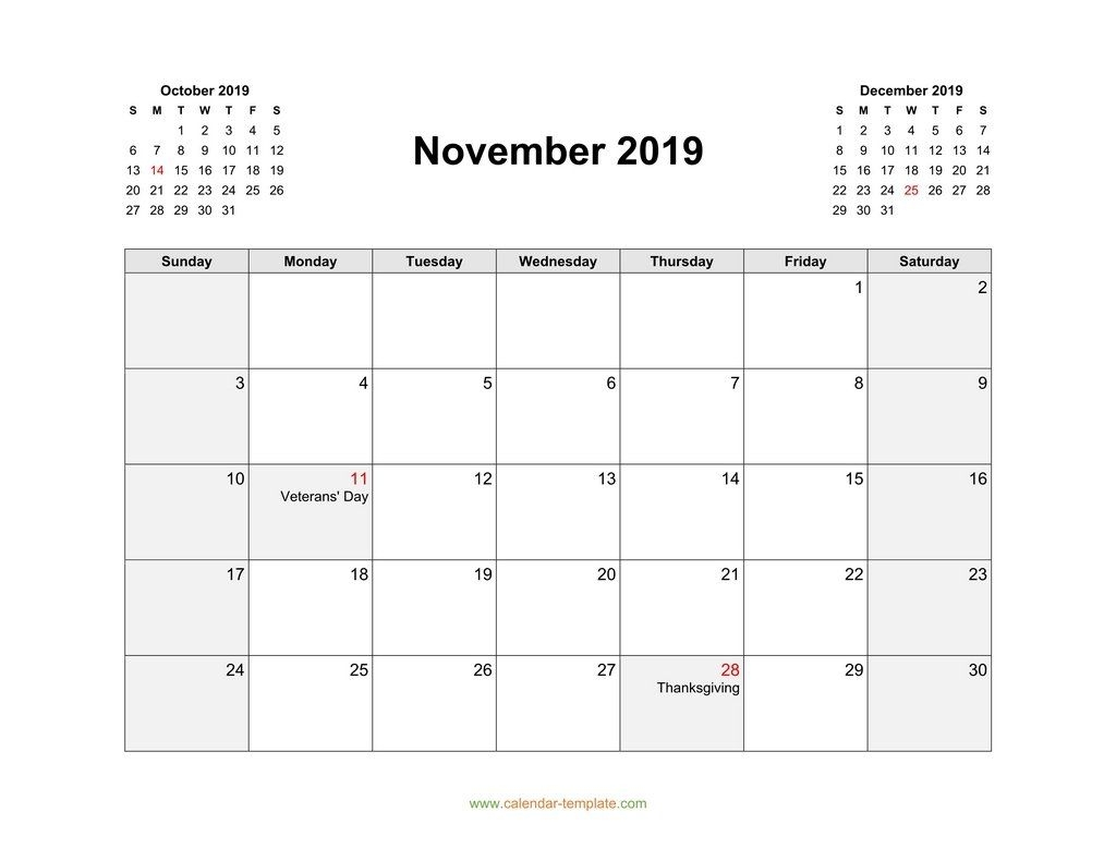 calendar for november 2019 with previous, next month