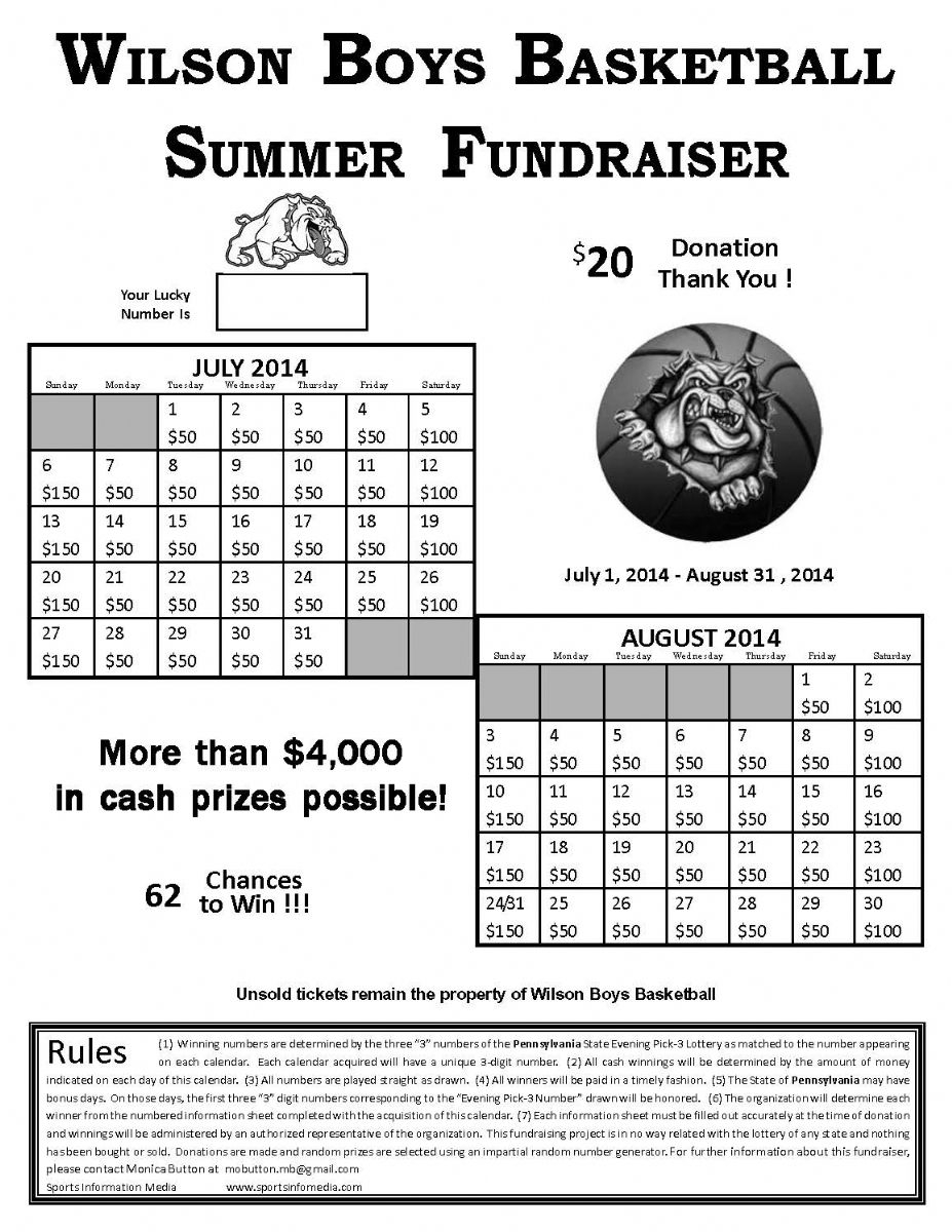 Lottery Calendar Fundraiser Example Calendar Printable