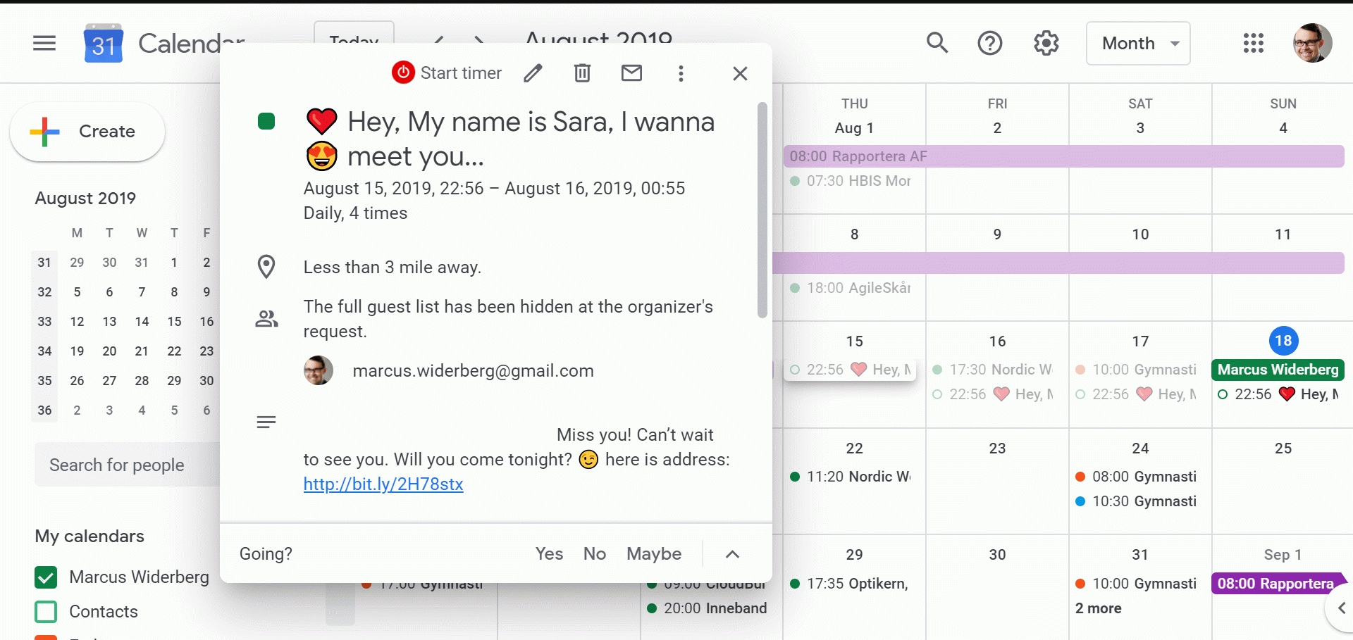 calendar hacked? spam appears despite not adding events