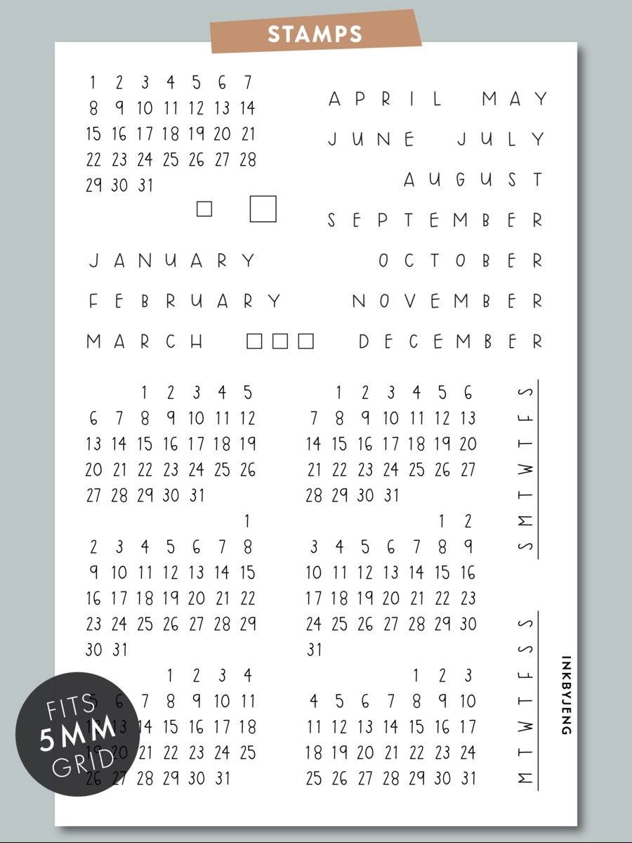 calendar handwritten 4x6 | clear stamps, stamp, dot grid