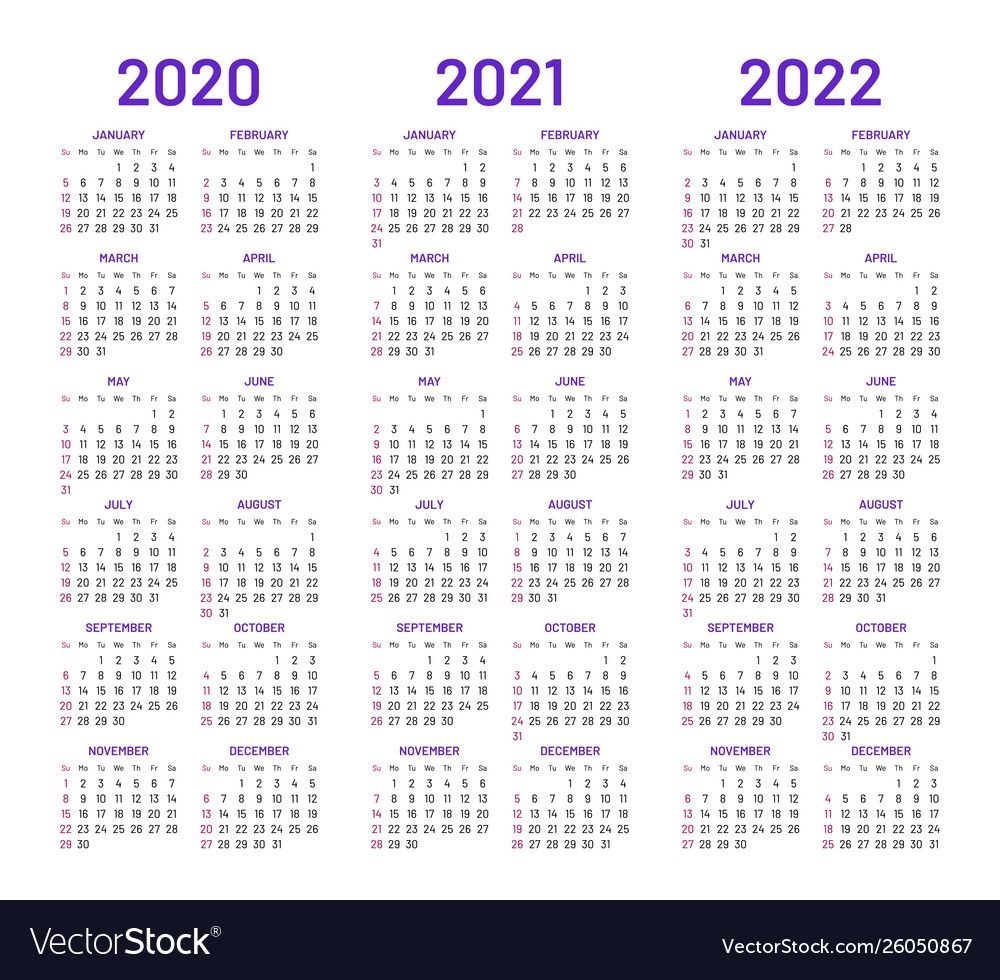 Calendar Layouts For 2020 2021 2022 Years