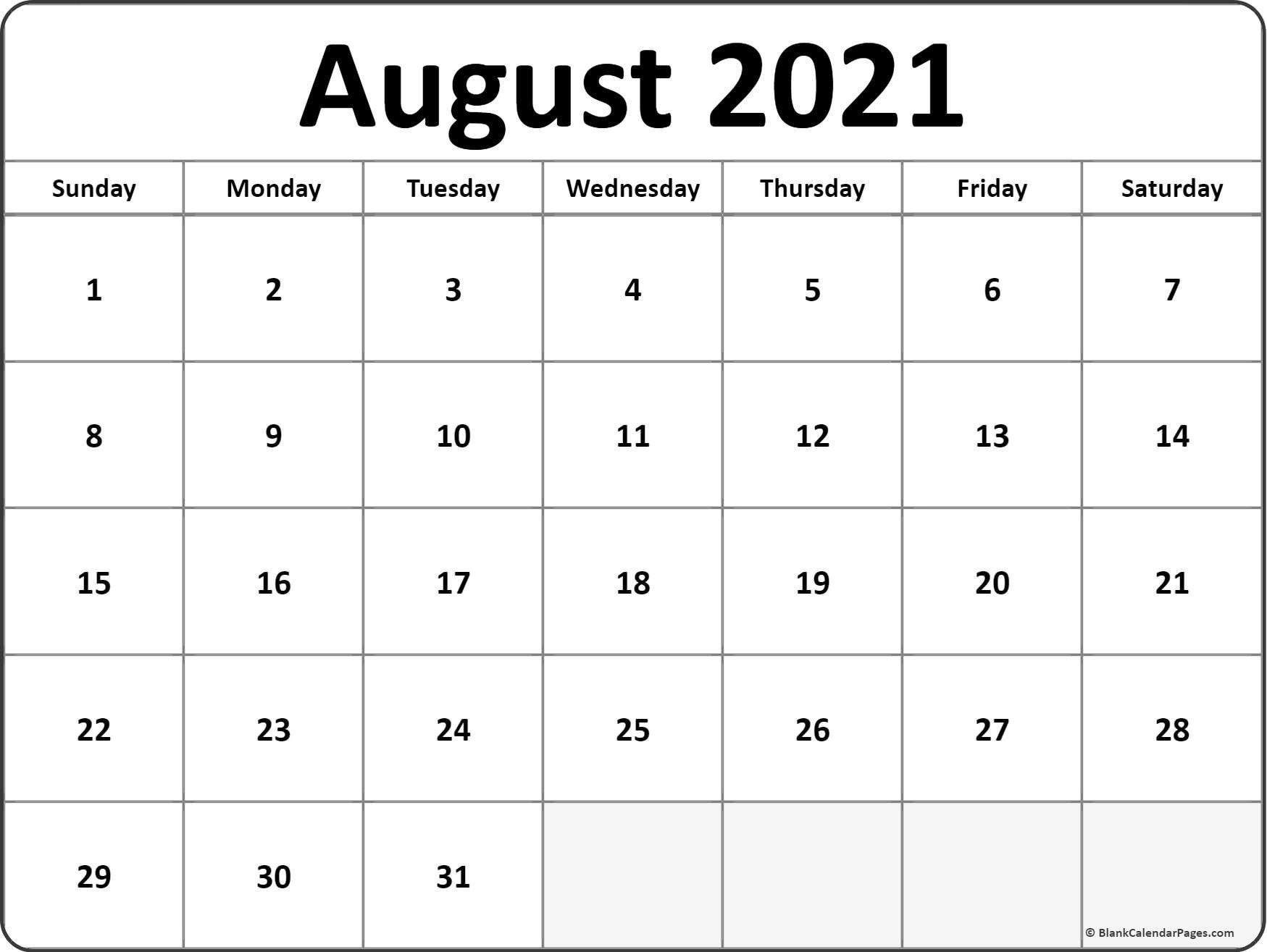 calendar monthly 2021 printable august full page