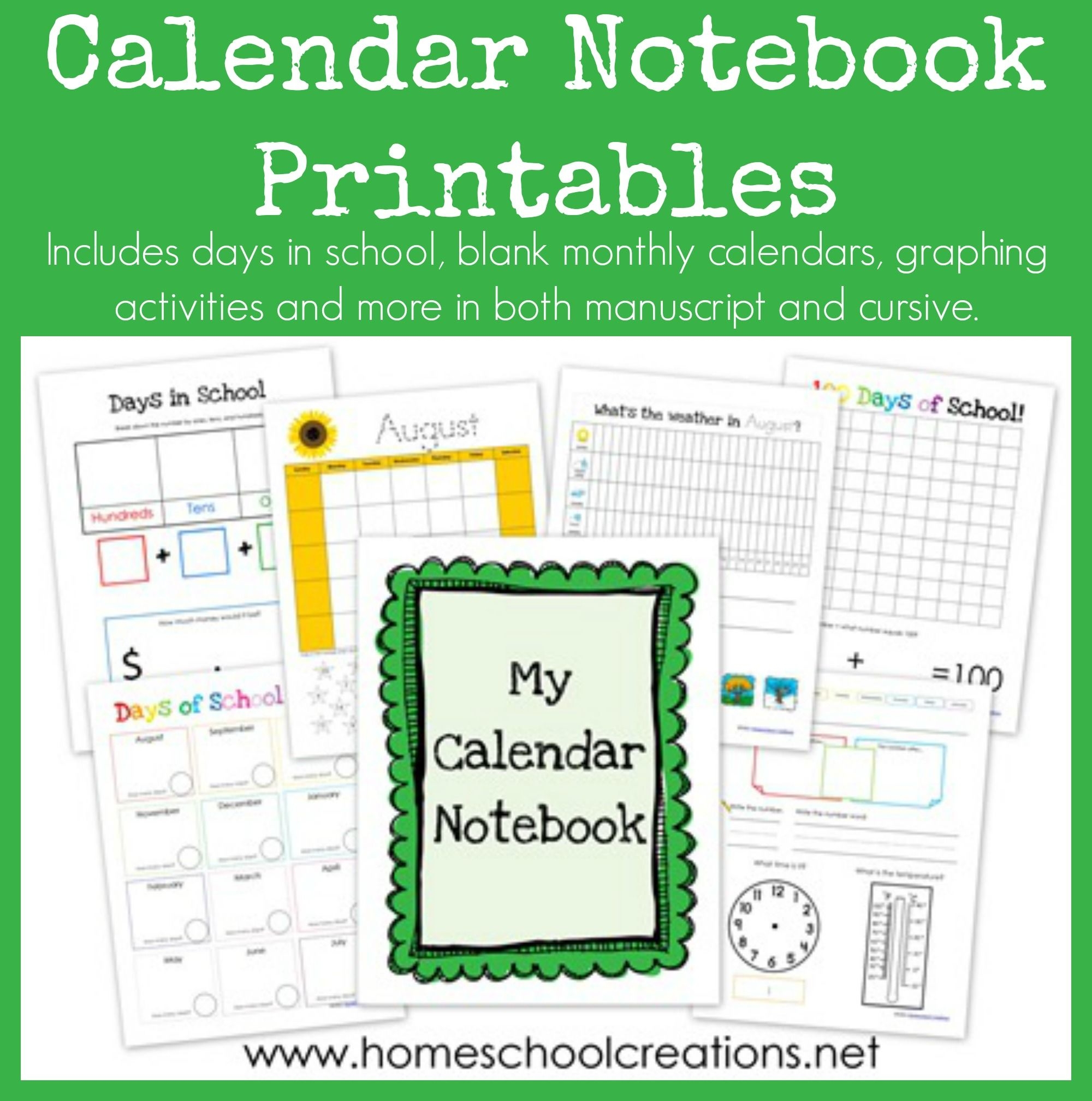 Calendar Notebook Binder Printables