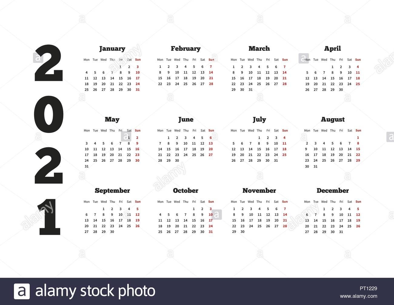 calendar on 2021 year with week starting from monday, a4