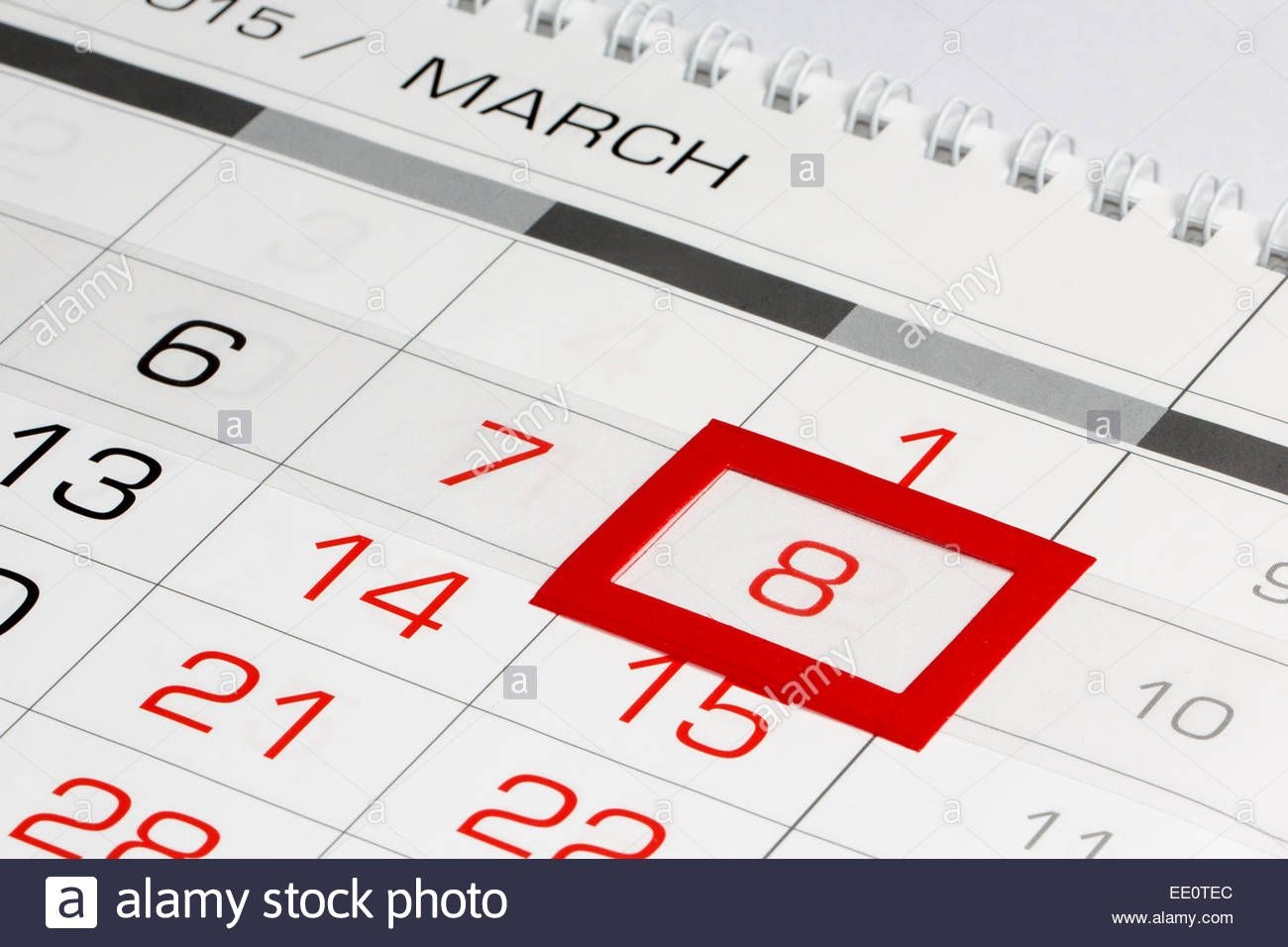 Calendar Page With Marked Date 8 Of March Stock Photo Alamy