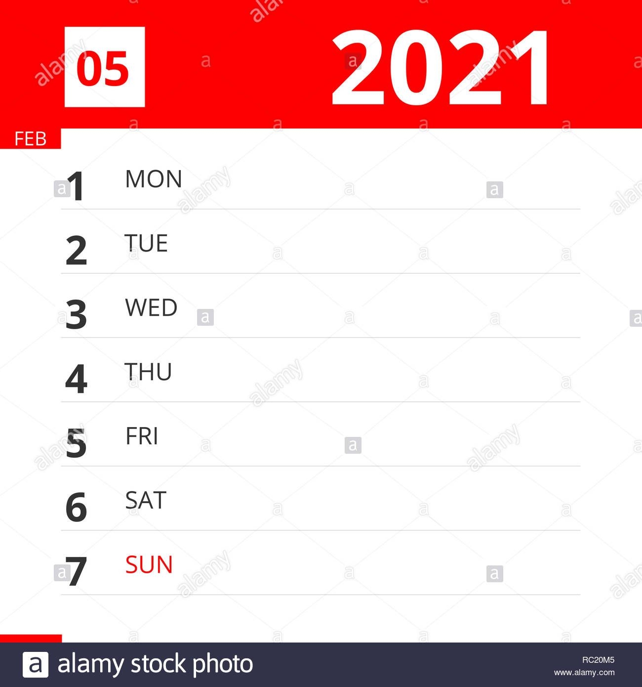 Calendar Planner For Week 05 In 2021, Ends February 7, 2021