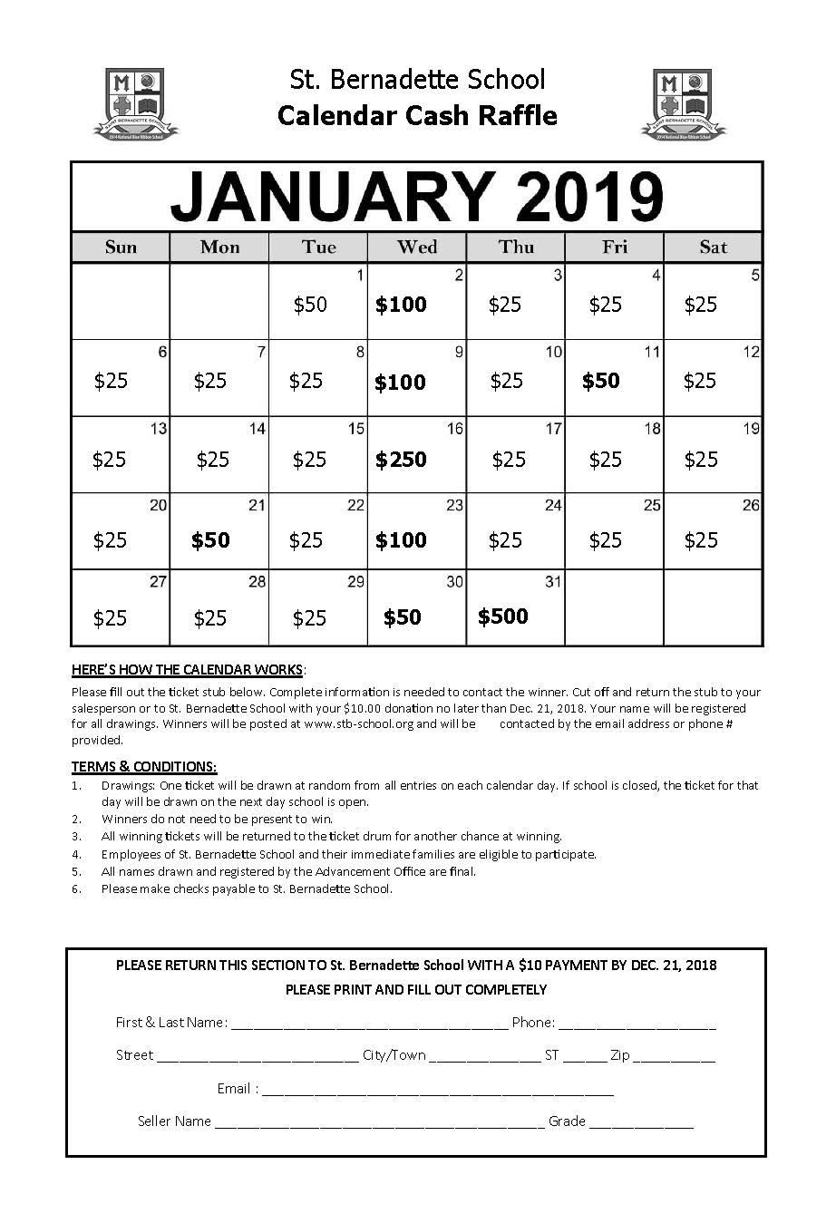 Calendar Raffle Template Example Calendar Printable