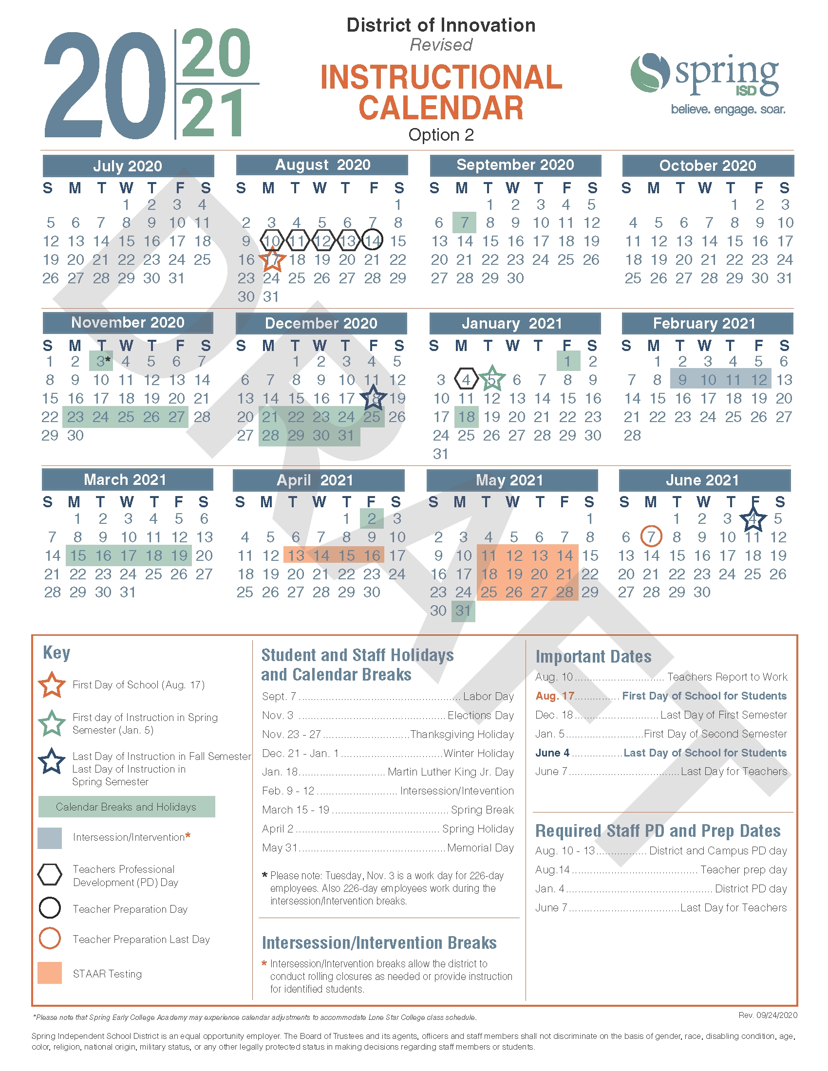 Calendar Survey / Revised 2020 21 Instructional Calendar