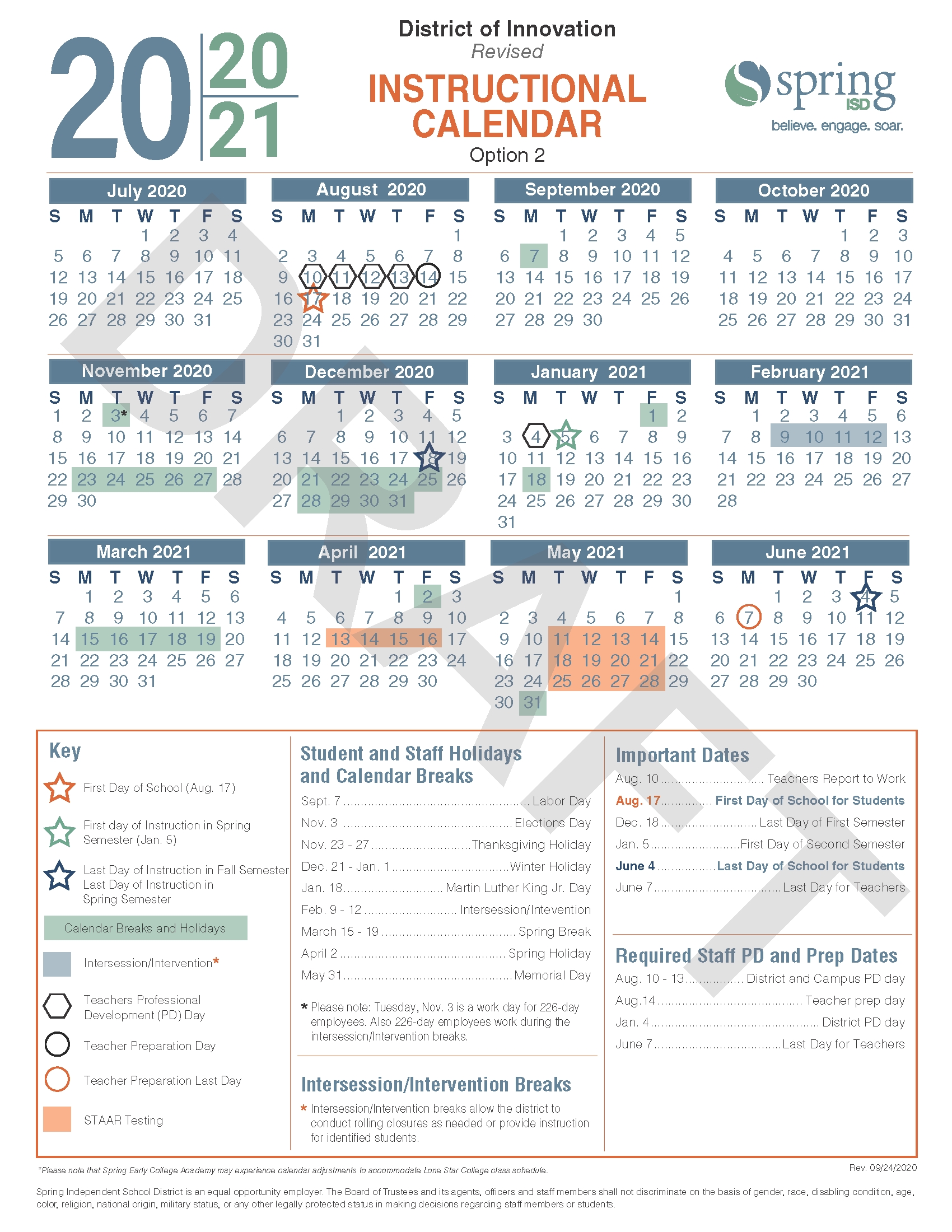 calendar survey / revised 2020 21 instructional calendar