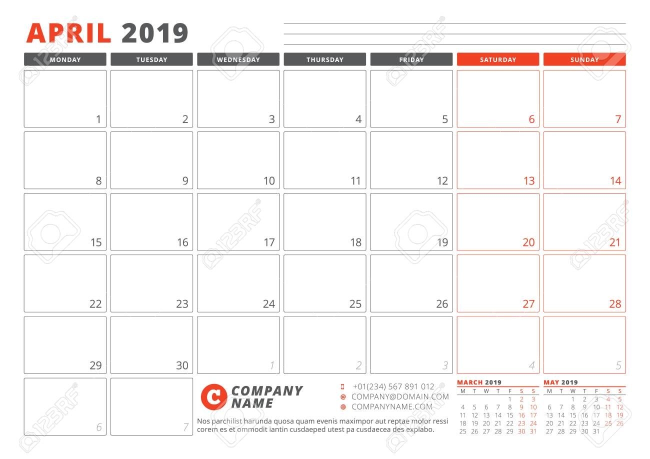 Calendar Template For April 2019 Business Planner Template