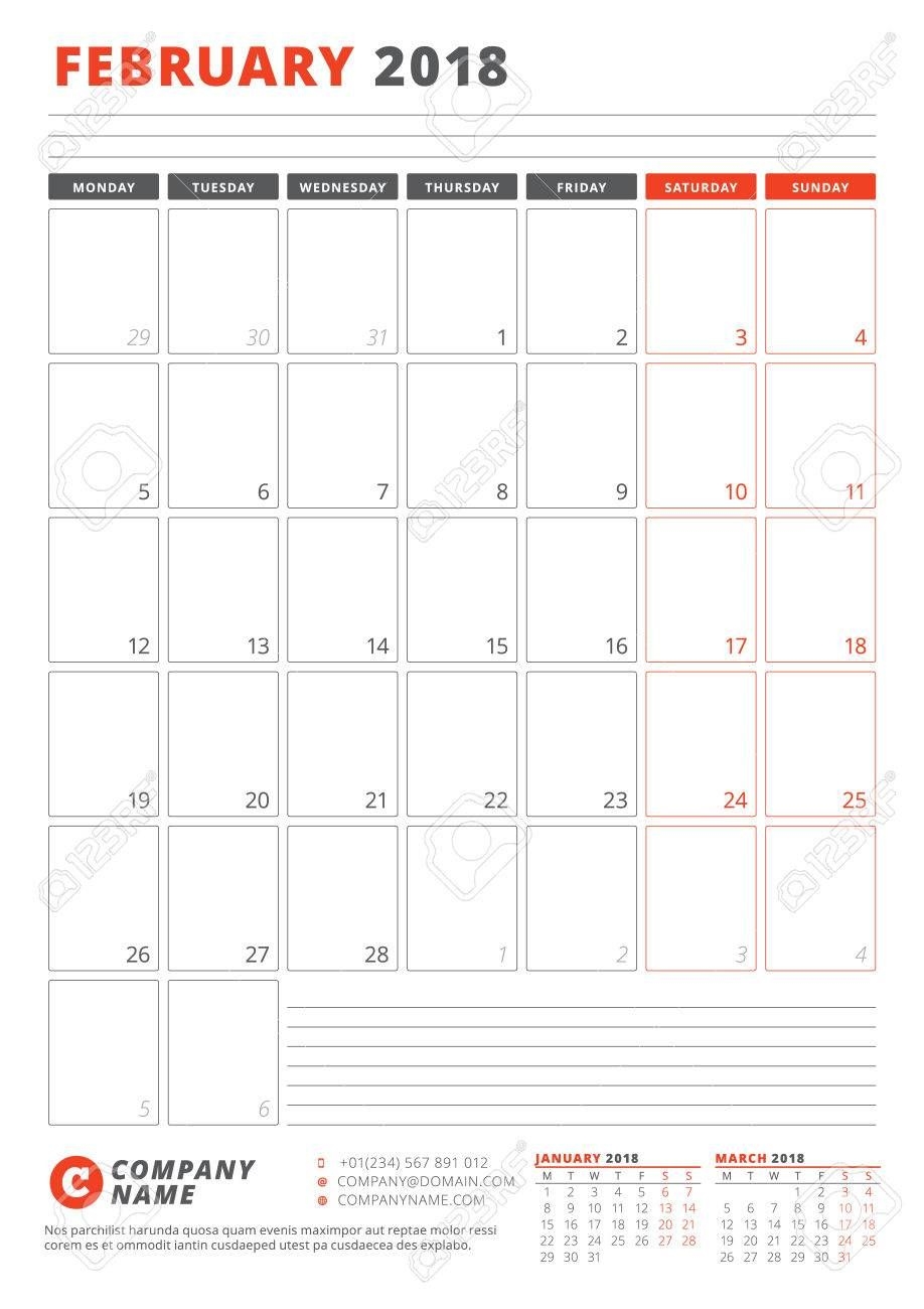 Calendar Template For February 2018 Business Planner 2018 Template