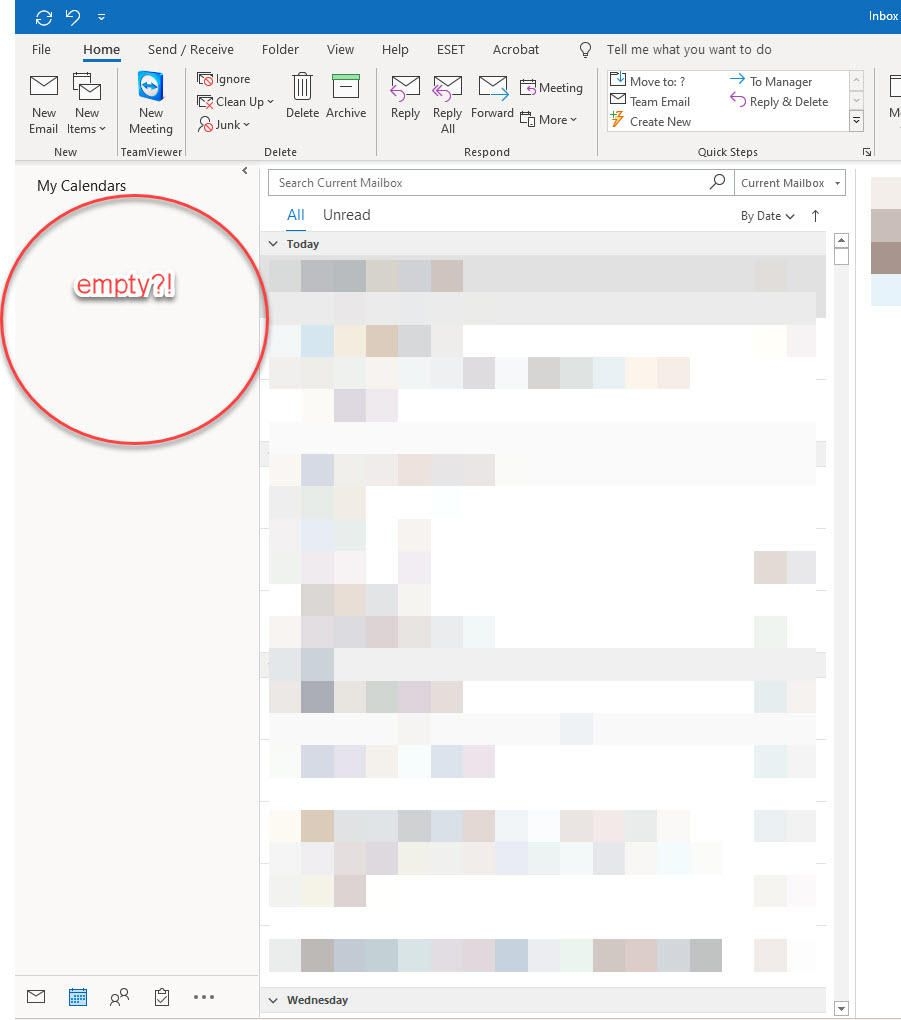 calendars in outlook (office 365) have disappeared help