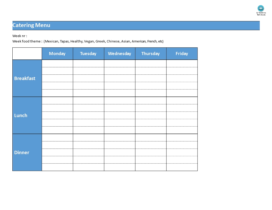 Catering Menu Monday To Friday Sample | Templates At