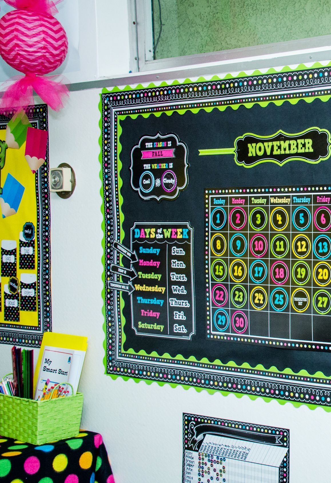 Chalkboard Brights Calendar Bulletin Board Display Set