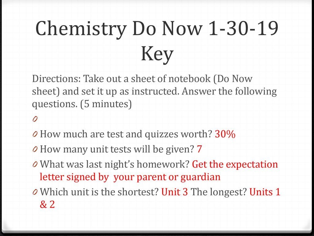 Chemistry Do Now Directions: Take Out A Sheet Of Notebook