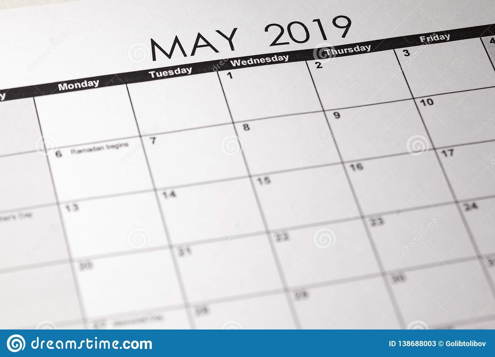 Close Up Macro Photo Of 2019 Calendar Monthly Calendar May