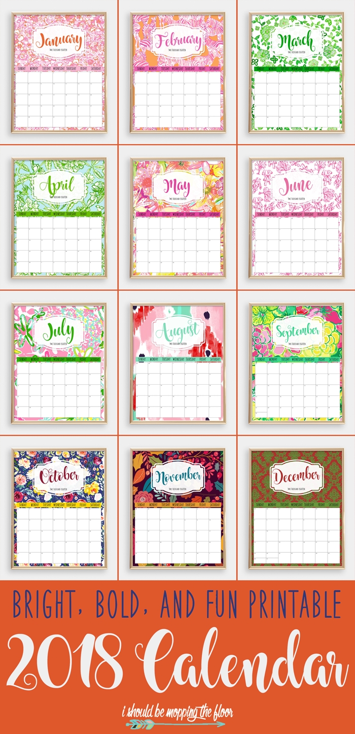 Colorful 2018 Printable Calendar | I Should Be Mopping The Floor
