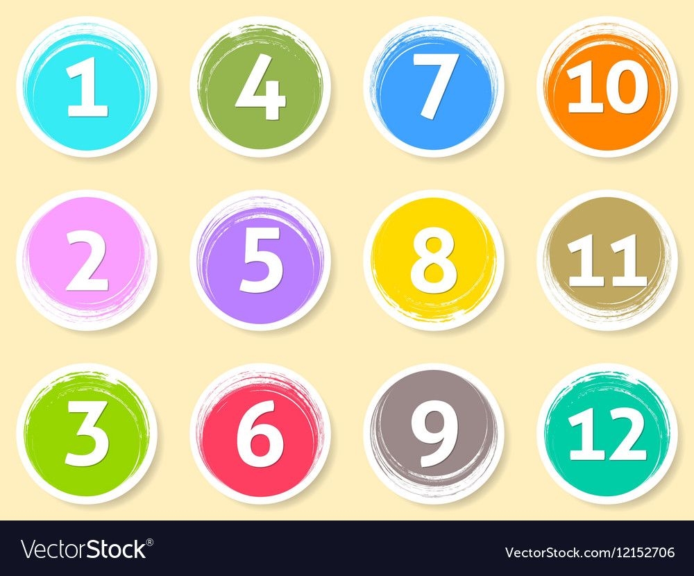Colorful Calendar Circle Labels Month Numbers