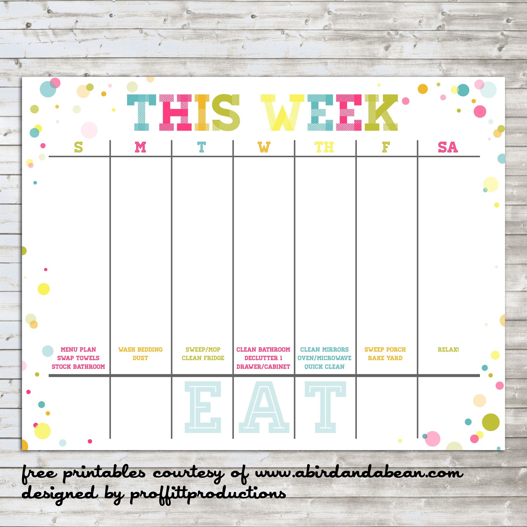 Colorful Weekly Calendar :: Free Printable