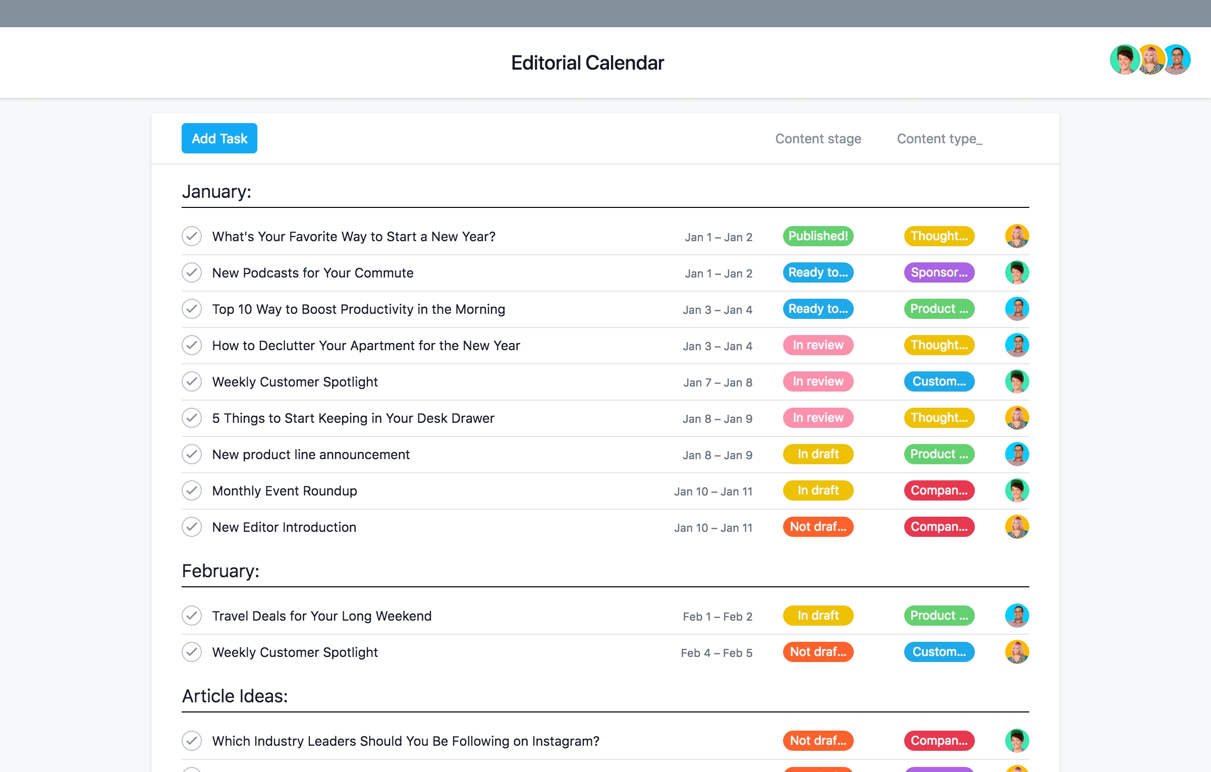 Content Calendar Template Editorial Calendar Templates · Asana