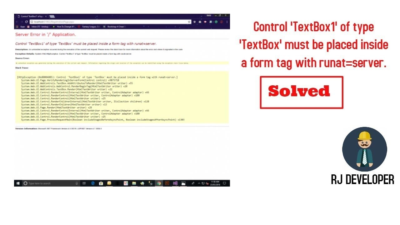 control &#039;textbox1&#039; of type &#039;textbox&#039; must be placed inside a form tag with runat=server