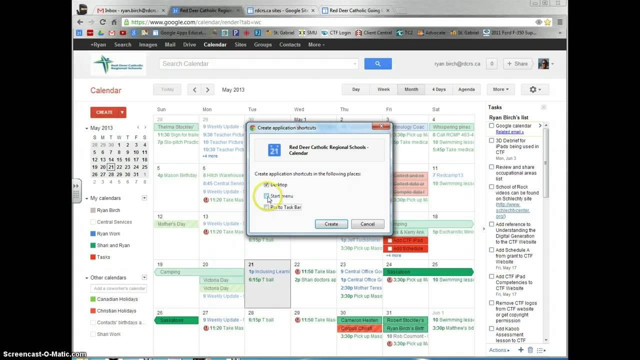 create desktop shortcut for google calendar