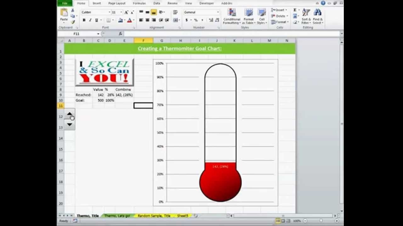 creating a thermometer goal chart in excel