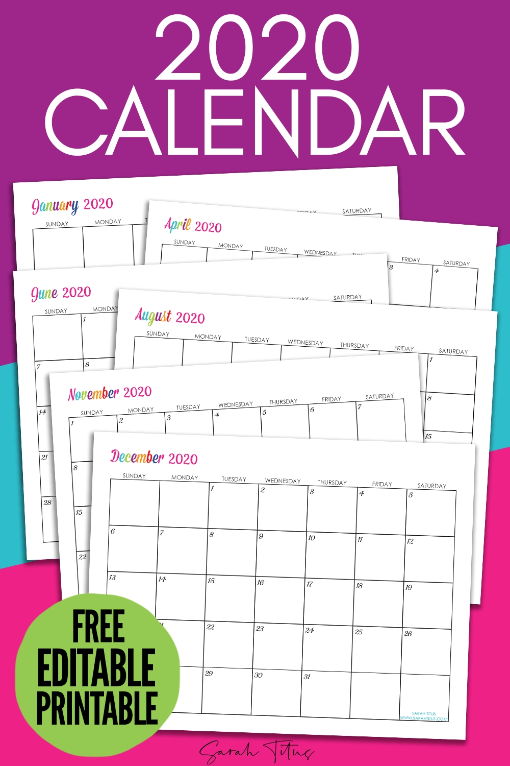 custom editable 2020 free printable calendars sarah titus