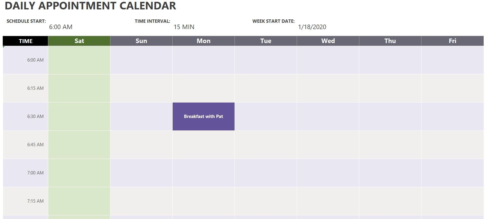 Daily Appointment Calendar Template | Exceltemplate