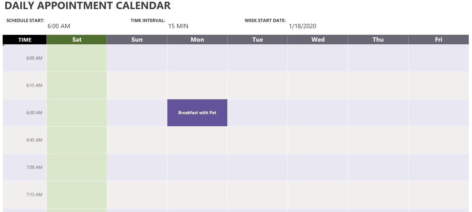 daily appointment calendar template | exceltemplate