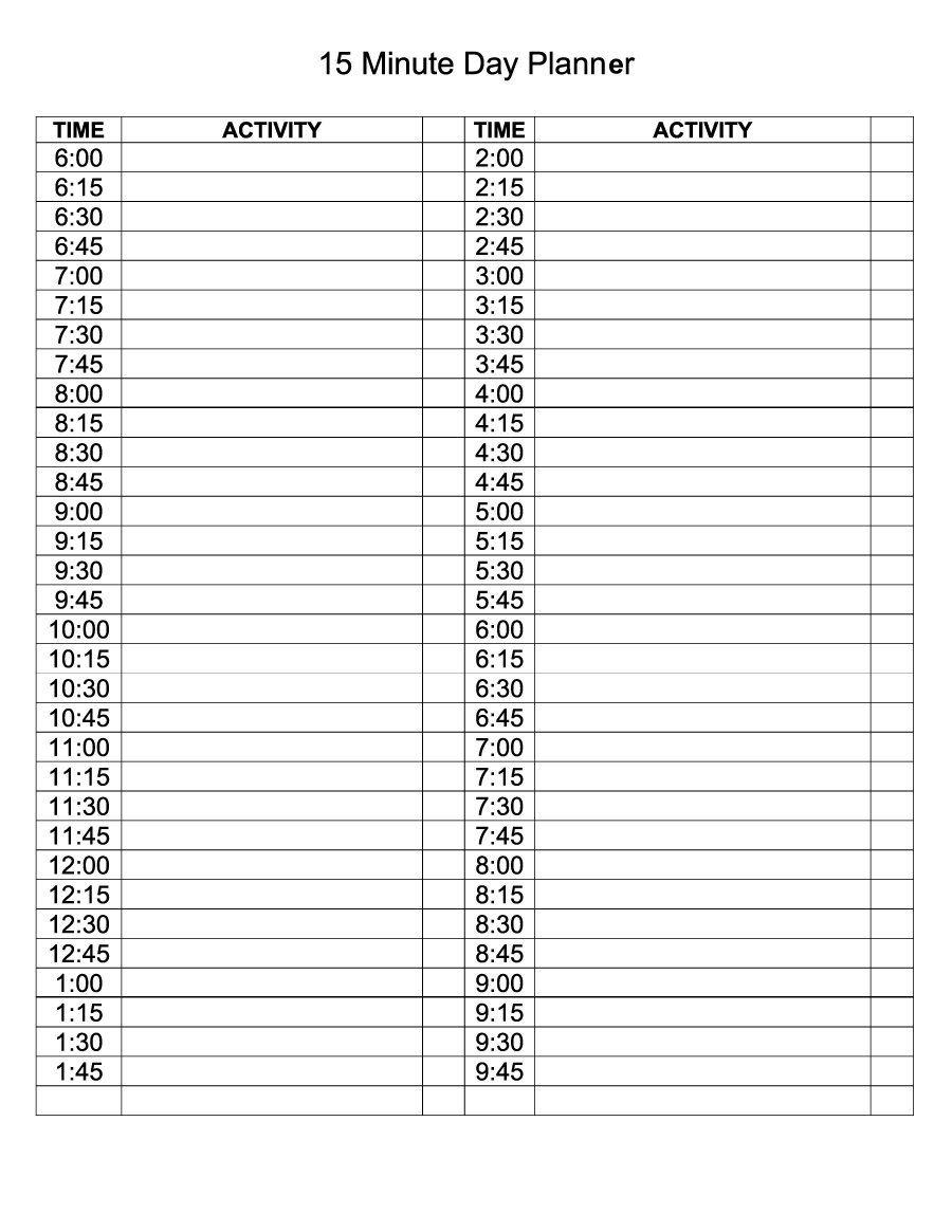 daily planner 15 minute increments free google search