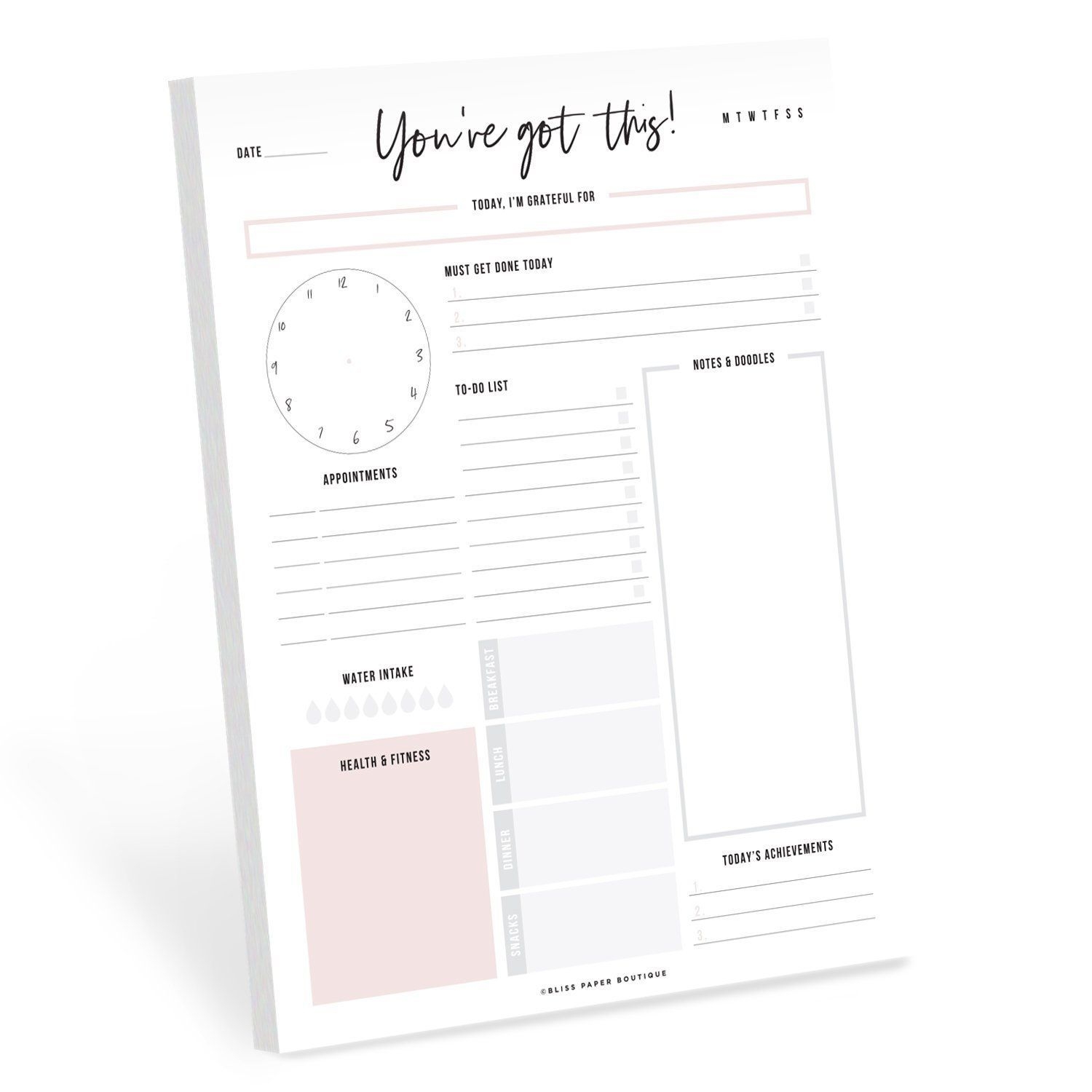 Daily Planner Tear Off Pad 50 Undated Sheets Desk Notepad