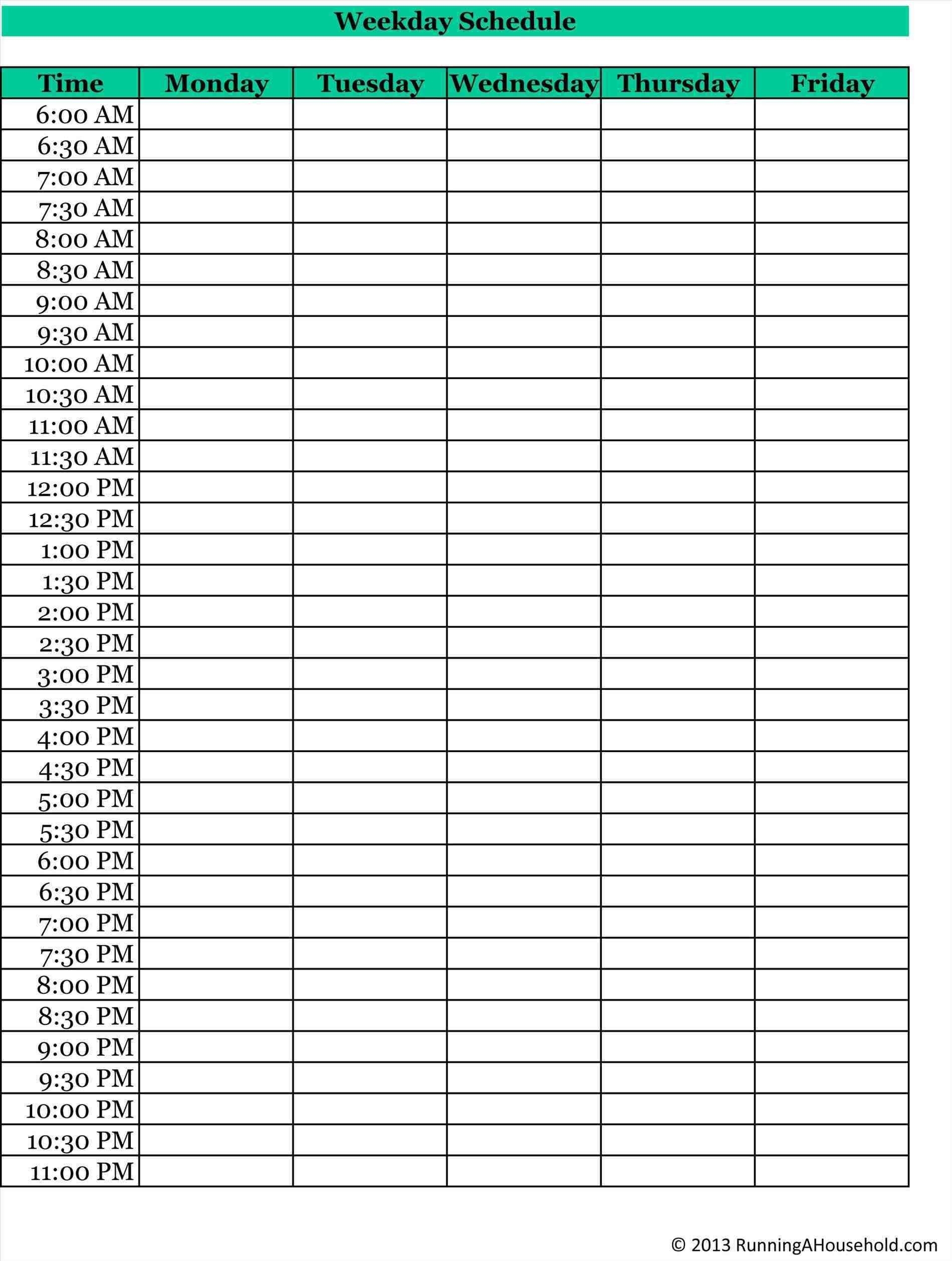 Daily Schedule 30 Minute Slots Example Calendar Printable